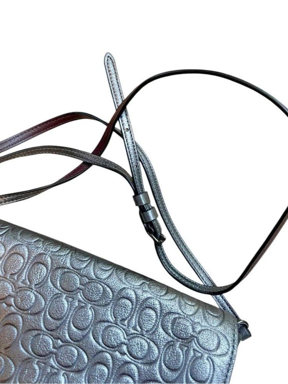 Coach 1941 Metallic Gray Leather Signature Embossed Dinky - Gunmetal - Graphite - Picture 6 of 11